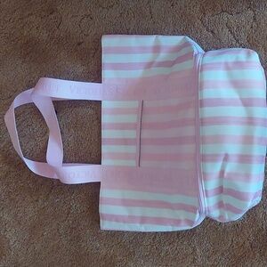 Victoria's Secret Pink White Stripe Insulated Cooler Tote Bag Beach Travel NWT